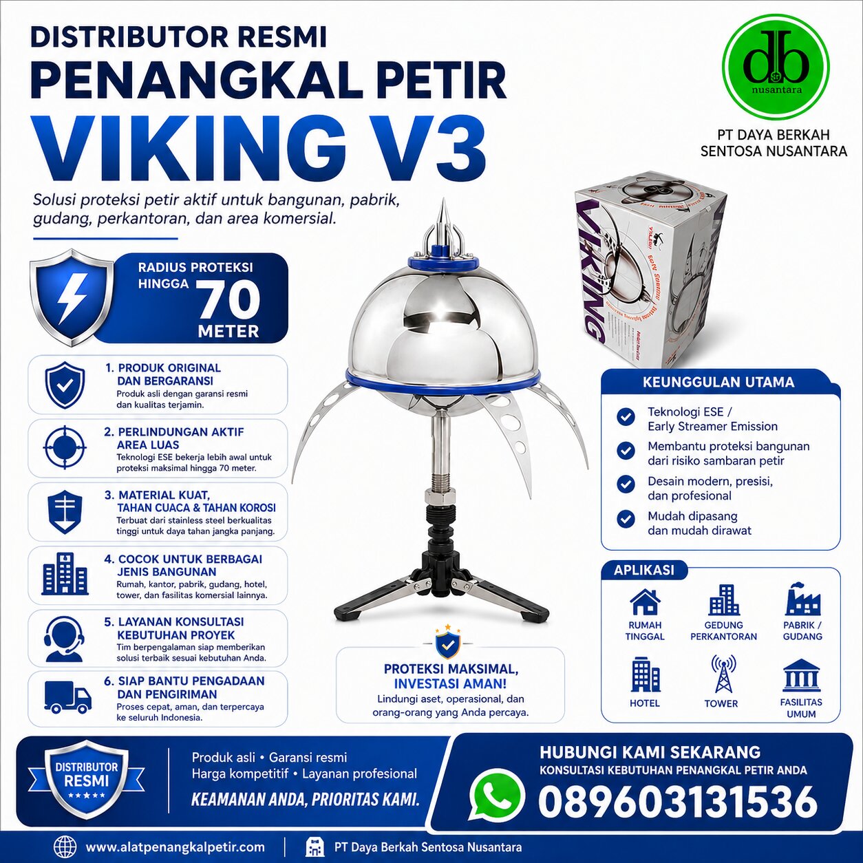 Penangkal Petir Viking V3 Radius 70 Meter
