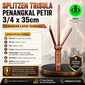 Splitzen Trisula Penangkal Petir 3/4 x 35cm Kuningan Lapis Tembaga