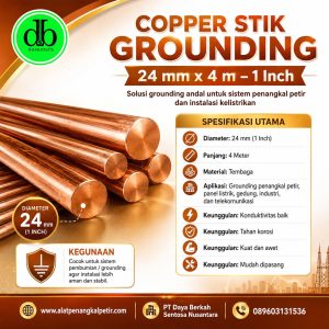 Copper Stik Grounding Ukuran 24 mm x 4 m - 1 Inch
