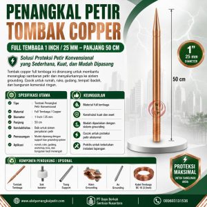 Penangkal Petir Tombak Copper Full Tembaga 1 Inch 25mm Panjang 50cm