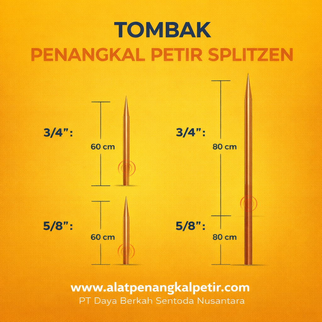 Tombak Penangkal Petir Splitzen Ukuran 1/2 inch Panjang 50 cm